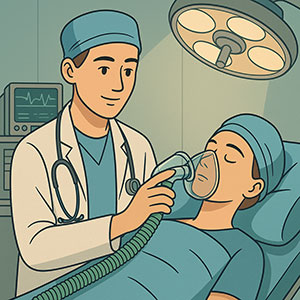 Junger Anästhesist in moderner Klinik, Facharztausbildung Anästhesiologie, Darstellung der Aufgaben und Weiterbildung im OP.
